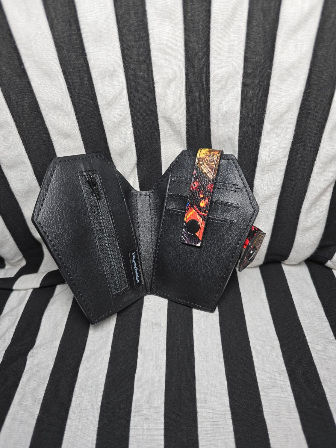 Handmade Vinyl Coffin Shaped Half Sized Wallet Rock/Metal Album Print