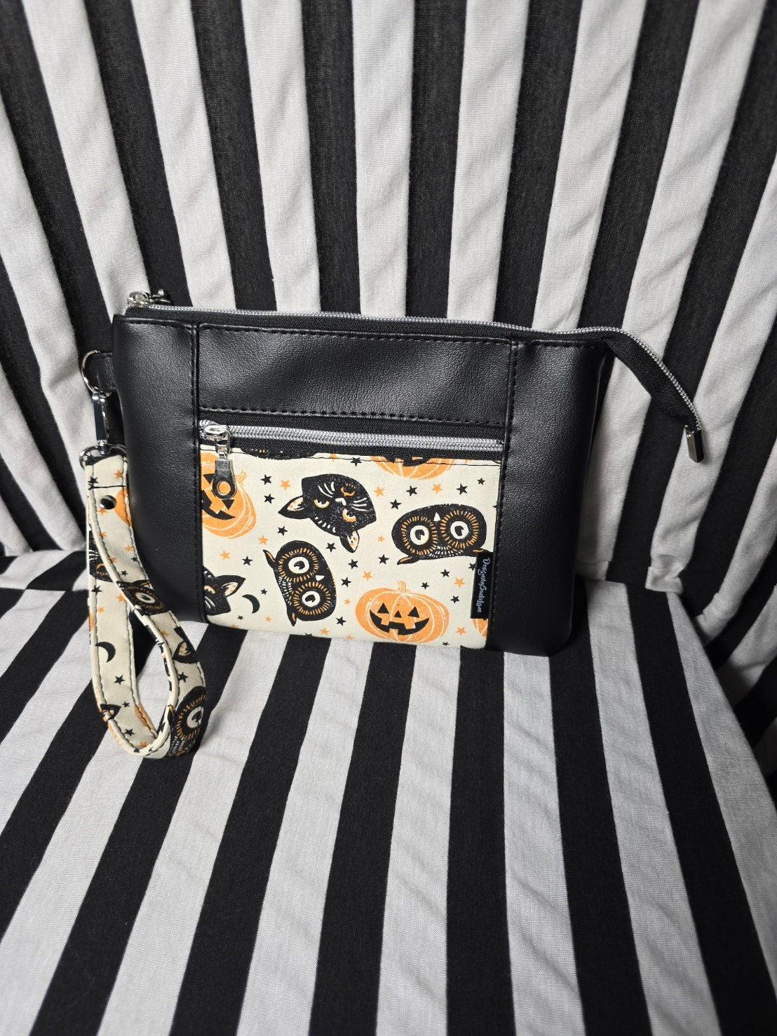 Handmade Clutch with Wrist Strap Vintage Halloween Print
