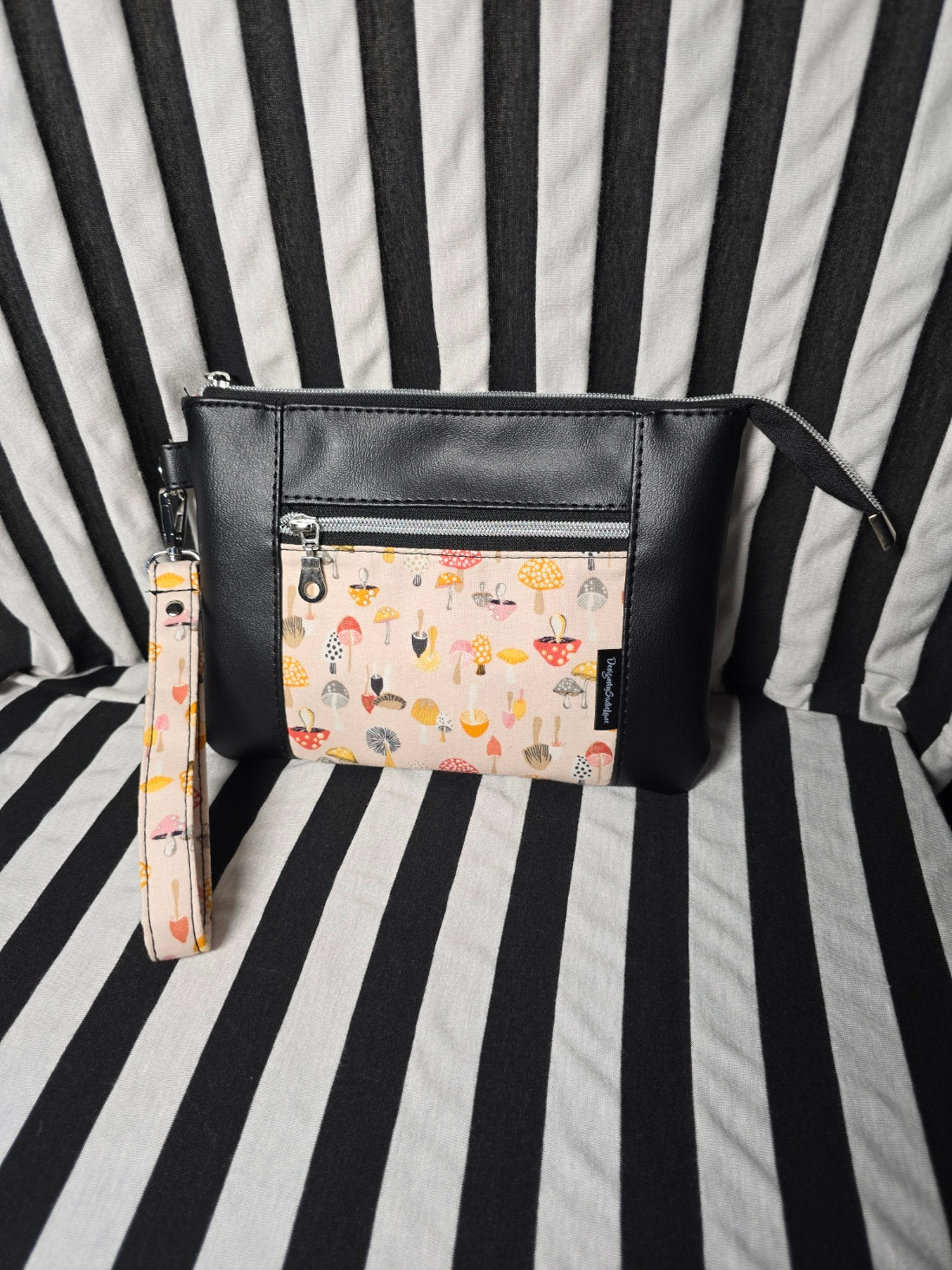 Handmade Clutch with Wrist Strap Mushroom Print