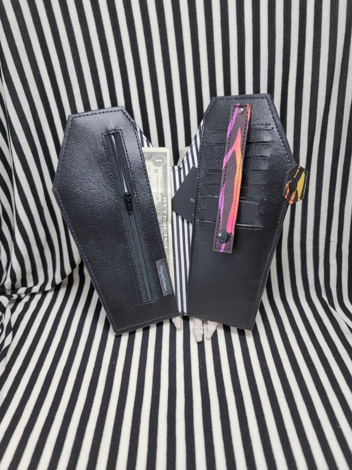 Handmade Vinyl Coffin Shaped Full Sized Wallet Rainbow Zebra Print